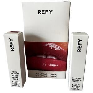 REFY Mini Lip Gloss Duo Set in CLEAR & ROSEWOOD .17 fl oz/5ml ea ~ Ltd Edition